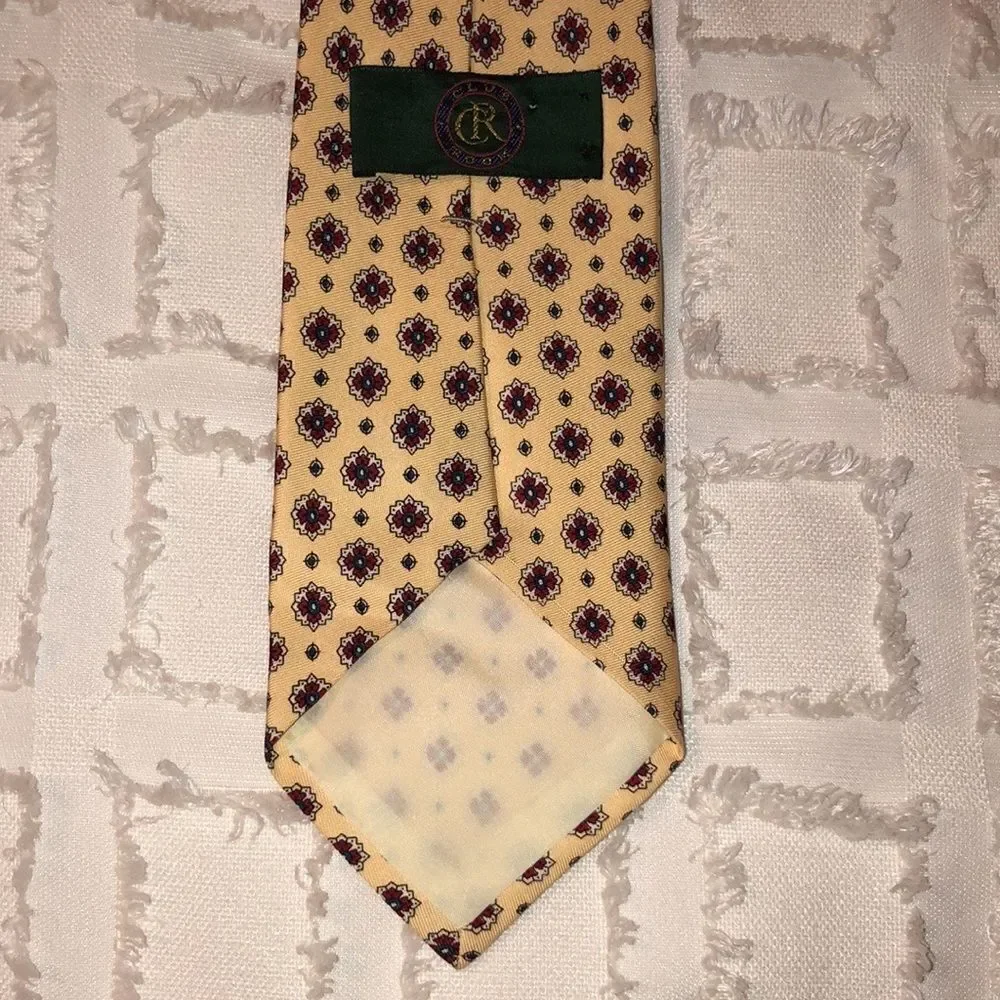 Ivory Cream Red Blue Woven Silk Tie
